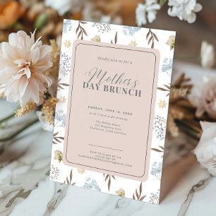 Invitation Pink and Blue Elegant Floral Mère's Day Brunch