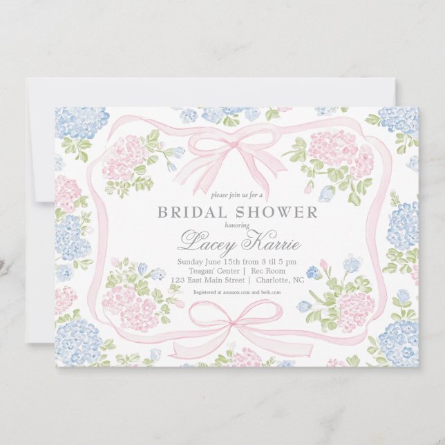 Invitation Pink and blue Floral Bridal Shower Invitation,  (Devant)