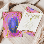 Invitation Pink and Blue Geode with Gold | Bat Mitzvah<br><div class="desc">These elegant,  modern Bat Mitzvah invitations feature trendy pink and blue watercolor geode stones with faux gold handwritten script,  Star of David,  and accents.</div>