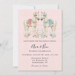 Invitation Pink and Blue Pastel Flowers Horse Mariage