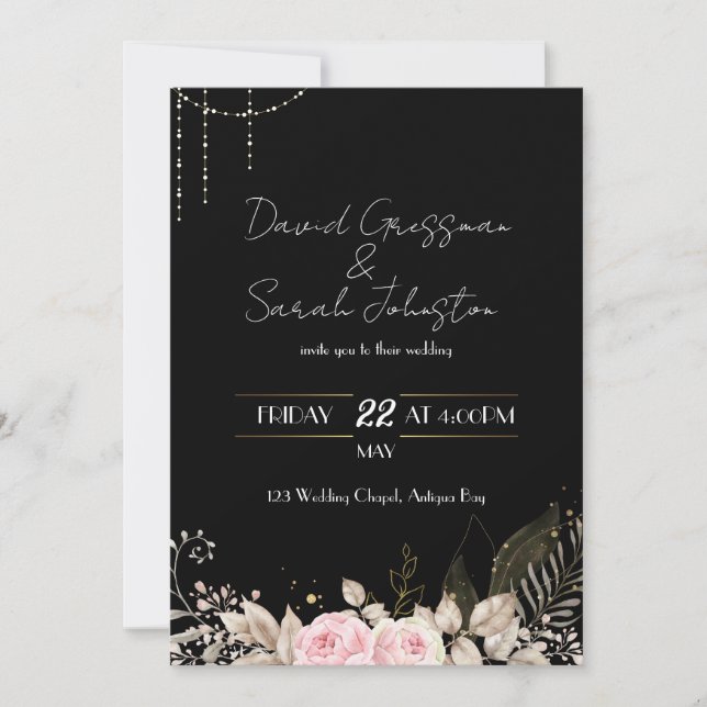 Invitation Pink and Cream Floral Black Wedding Invite (Devant)
