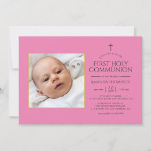 Invitation Pink and Gold First Holy Communion Photo