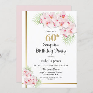 Invitation Pink and Gold Floral Surprise 60e fête d'anniversa