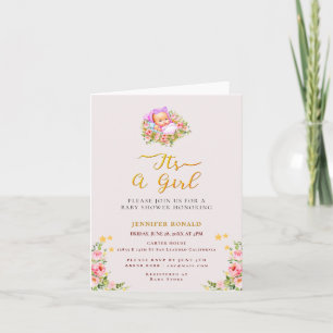 Invitation Pink and Gold Flower thème c'est un baby shower fi