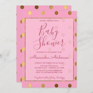 Invitation Pink and Gold Foil Polka Dot Baby shower de fille