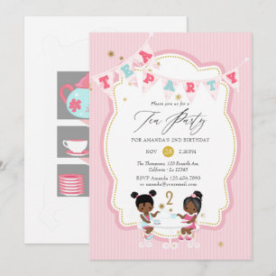 Invitation Pink and Gold Girl 2e fête de thé d'anniversaire