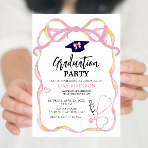 Invitation Pink and Gold RN Moderne Infirmière Graduation