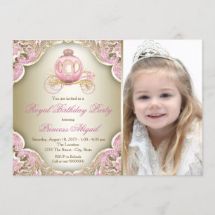 Invitation Pink and Gold Royal Princess Photo Anniversaire