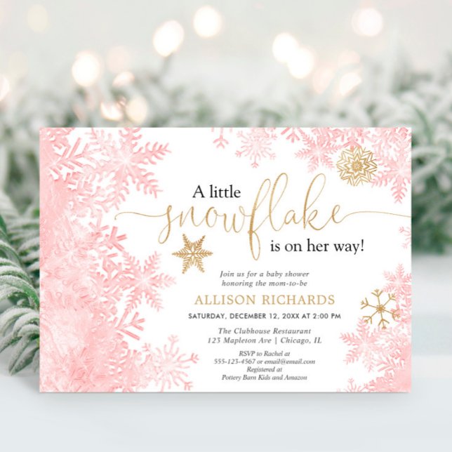 Invitation Pink and gold snowflake winter girl baby shower (Créateur téléchargé)