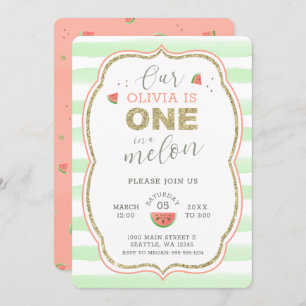 Invitation Pink and Gold Sparkel One in a Melon 1er Birthday