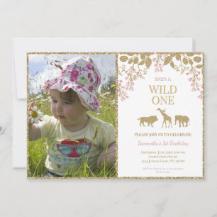 Invitation Pink and Gold Wild One 1st Birthday Girl Photo