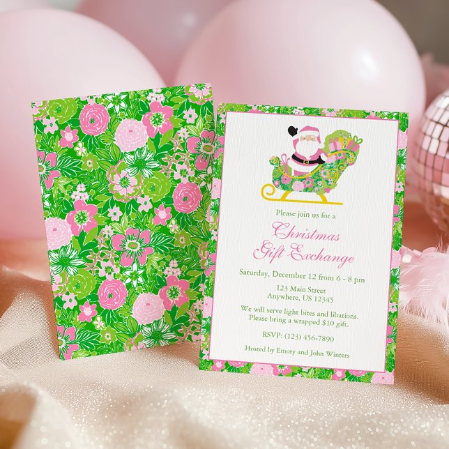 Invitation Pink and Green Preppy Palm Beach Santa Party (Créateur téléchargé)