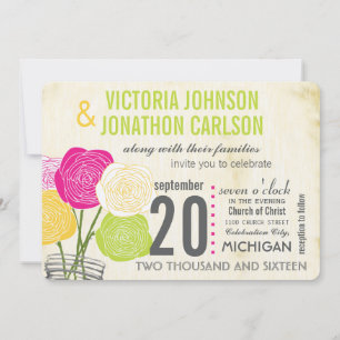 Invitation Pink and Green Rose Votre typographie