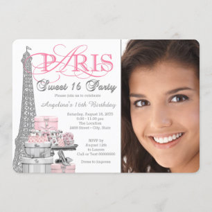 Invitation Pink and Grey Paris Sweet 16 Anniversaire