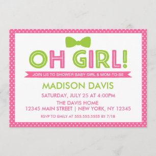 Invitation Pink and Lime Green Polka Dot Oh Girl Baby shower