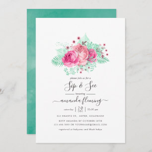 Invitation Pink and Mint Floral Sip and See