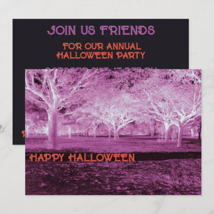 Invitation Pink and Orange Halloween Party Scanner Woods