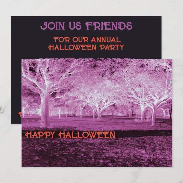Invitation Pink and Orange Halloween Party Scanner Woods (Devant / Derrière)