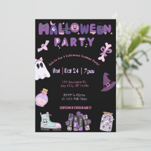 Invitation Pink and Purple Halloween Party mignonne Ghost &Éf
