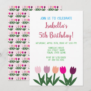 Invitation Pink and Purple mauve Cartoon Tulips 5e anniversai