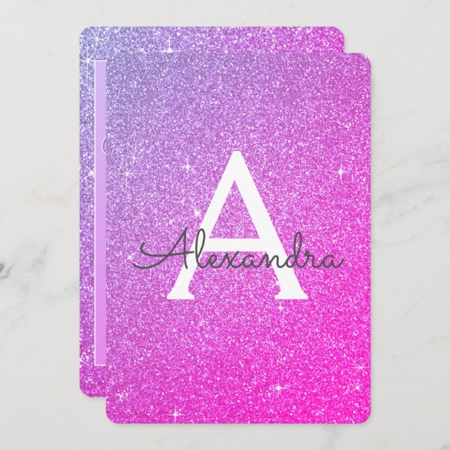 Invitation Pink and Purple Sparkle Parties scintillant Hen's  (Devant / Derrière)