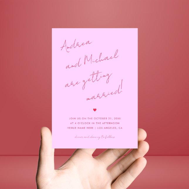 Invitation Pink and Red Script Heart Photo et Mariage de site (Créateur téléchargé)