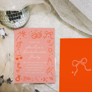 Invitation Pink and Red Sketch Bachelorette Week-end Party
