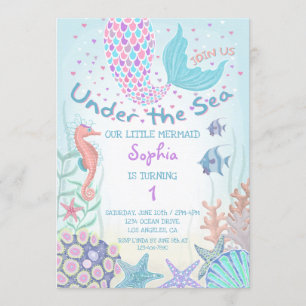 Invitation Pink and Turquoise Under the Sea Mermaid Anniversa
