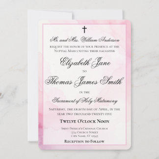 Invitation Pink and White Watercolor Catholic Wedding
