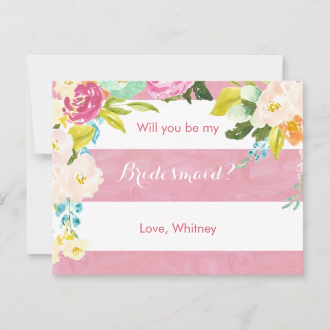 Invitation Pink and White Will be my Brim Card (Devant)