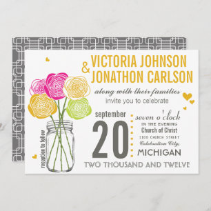 Invitation Pink and Yellow Rose Typography Modern Wedding