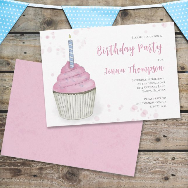 Invitation Pink Anniversaire Whimsical mignon Cupcake Simple (Créateur téléchargé)