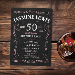Invitation Pink Any Age Whiskey thème surprise 50e anniversai<br><div class="desc">Inspiré par le classique étiquette de whisky, ce plaisir noir et rose vieilli à la perfection l'invitation d'anniversaire adulte est idéal pour les 30ème, 40ème, 50ème, 60ème, 70ème, 80ème, 90ème ou toute autre fête d'anniversaire d'âge, fête surprise, ou toute autre occasion! Personnalisez-le avec votre propre texte et vos informations personnelles....</div>