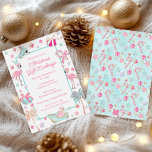 Invitation Pink & Aqua Flamant rose Beach Noël Party<br><div class="desc">PreppyPrint.com - Célébrez Noël avec style! Ajoutez votre touche personnalisée à ces cartes de Noël. Transférez aussi ce design sur les produits de votre choix ! Veuillez visiter mon magasin de créateurs,  PreppyPrint.com,  pour la coordination des articles.</div>