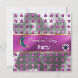 Invitation PInk Argent Parties scintillant Or Lune Bleue Vale