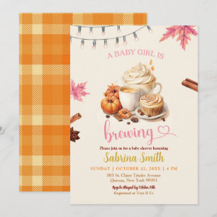 Invitation Pink Automne Feuilles Citrouille Baby shower café