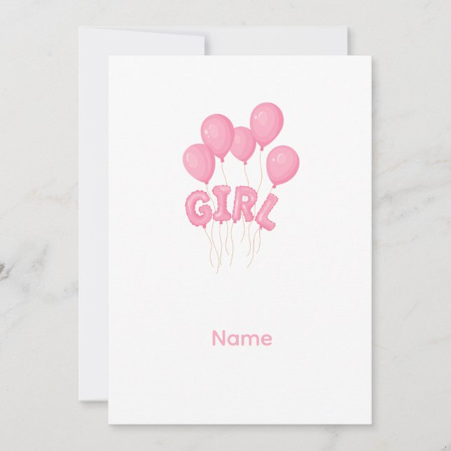 Invitation Pink Baby Girl Balloon Celebration - Cute Nursery  (Devant)