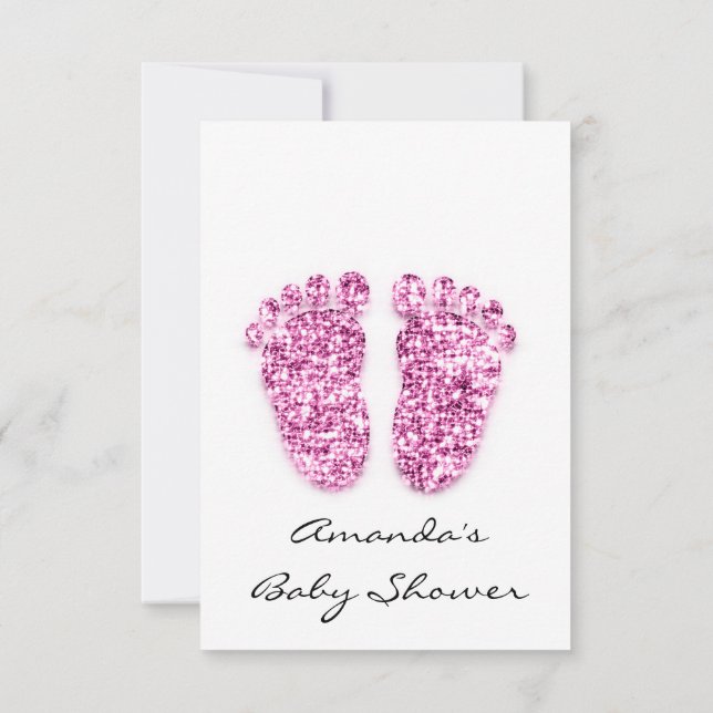 Invitation Pink Baby Girl Douche Pieds Blanc Fuchsia (Dos)