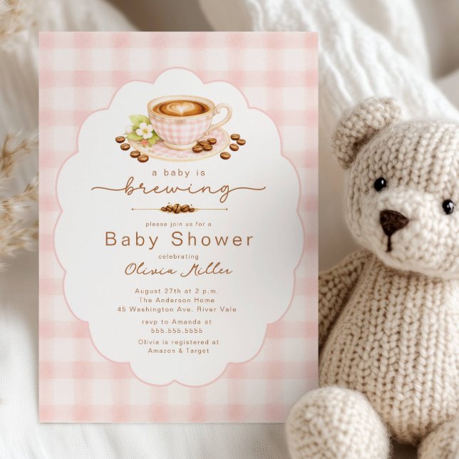 Invitation Pink Baby Is Brewing Coffee Baby Shower Invite (Créateur téléchargé)