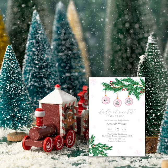 Invitation Pink Baby It's Cold Outside Ornaments Baby Shower (Pink Baby It's Cold Outside Ornaments Baby Shower Invitation)