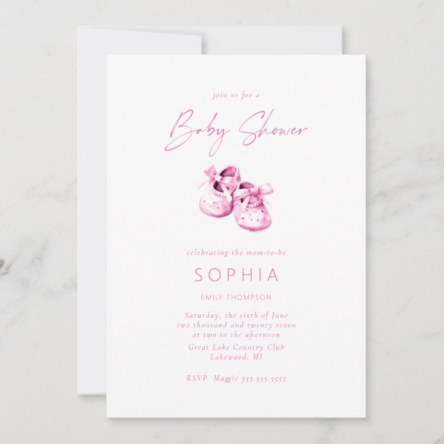 Invitation Pink baby shoes delicate Baby Shower (Devant)