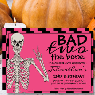 Invitation Pink Bad Two The Bone Halloween 2e fête d'annivers