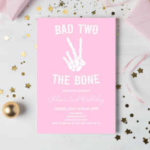 Invitation Pink Bad Two The Bone Skeleton 2e fête d'anniversa