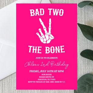 Invitation Pink Bad Two The Bone Skeleton 2e fête d'anniversa