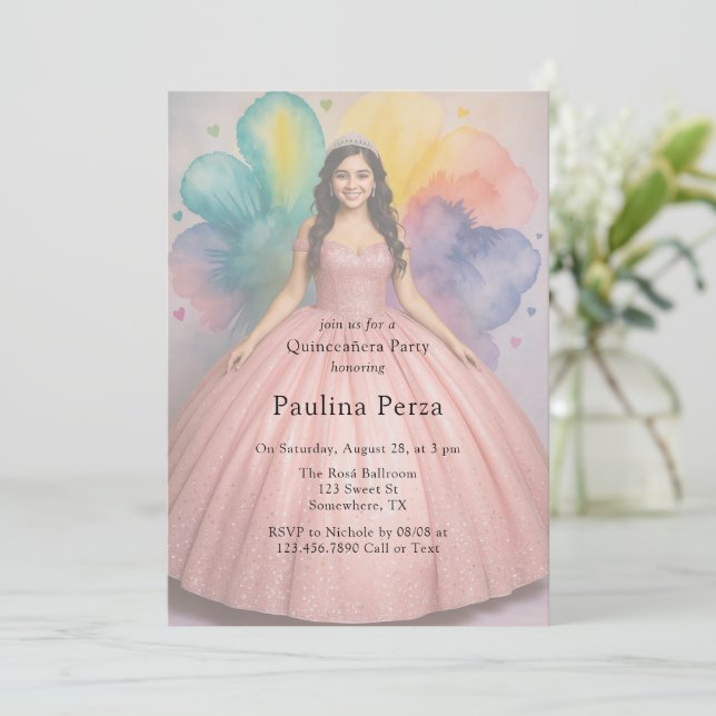 Invitation Pink Ball Gown Photo Quinceañera Party (Debout devant)