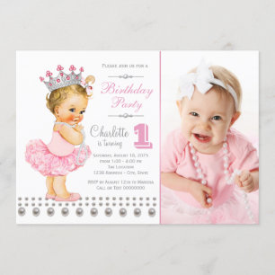 Invitation Pink Ballerina Princess Pearl Girl Birthday Party