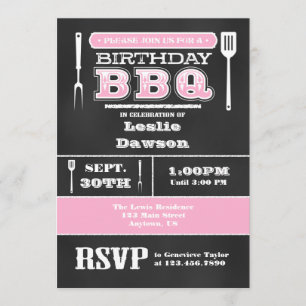Invitation Pink BBQ Anniversaire Chalkboard
