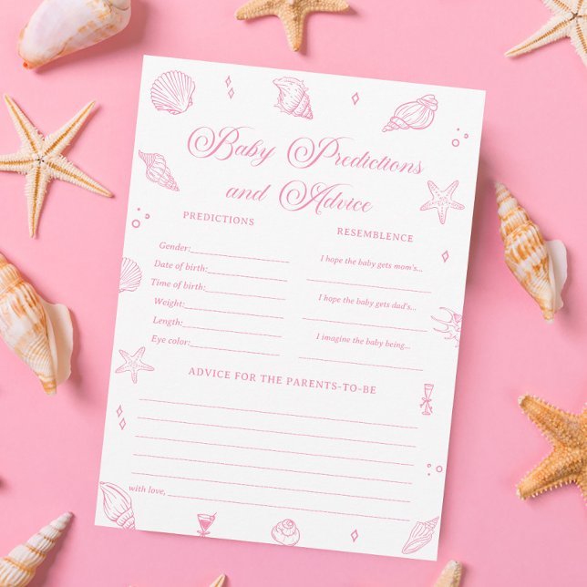 Invitation Pink Beach Baby Shower Baby Predictions Game Card (Créateur téléchargé)