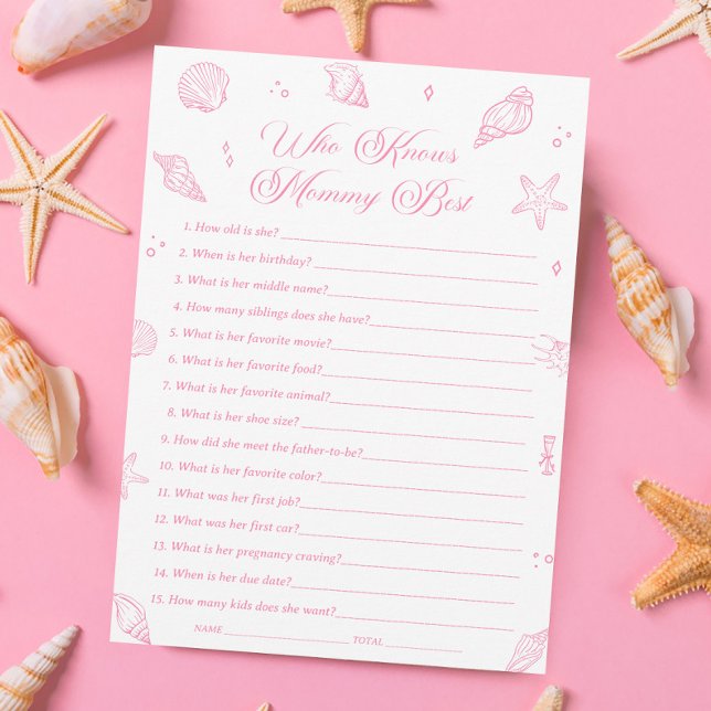 Invitation Pink Beach Baby Shower Who Knows Mommy Best Game (Créateur téléchargé)