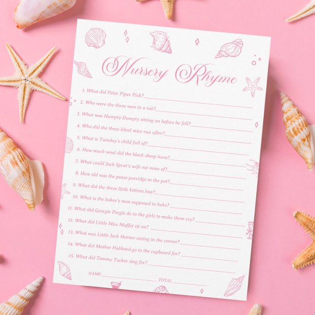 Invitation Pink Beach Coastal Baby Shower Nursery Rhyme Game (Créateur téléchargé)
